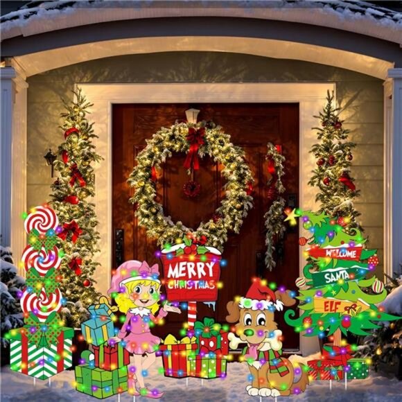 5 Pcs Christmas Decorations Outdoor Lighted up Christmas Yard Signs with Stakes - Picture 5 of 7